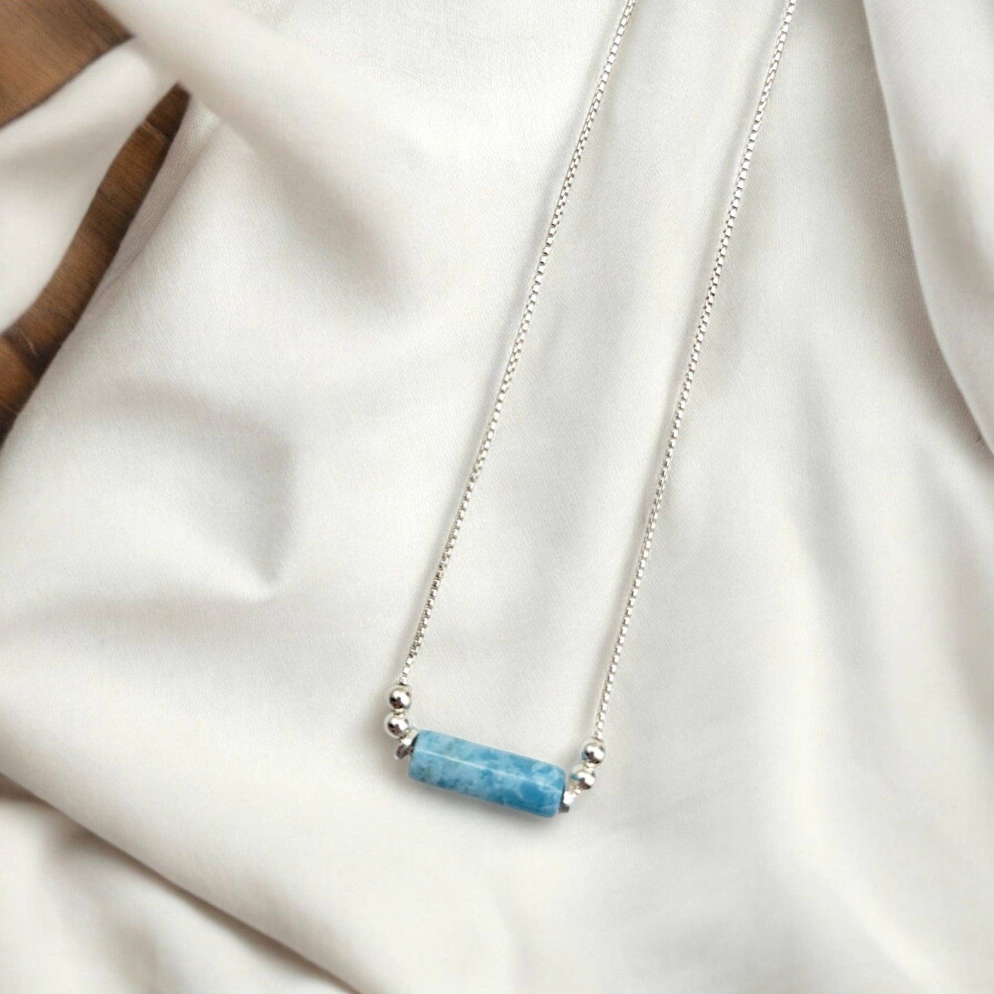 Adjustable Sterling Silver Necklace with Larimar Quartz