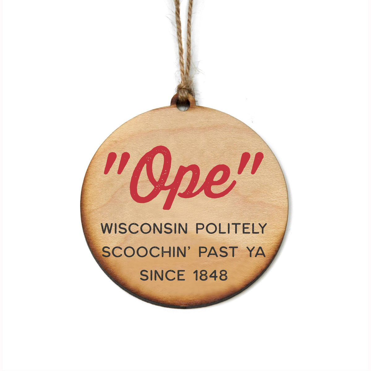Ope Wisconsin Wood Christmas Ornament