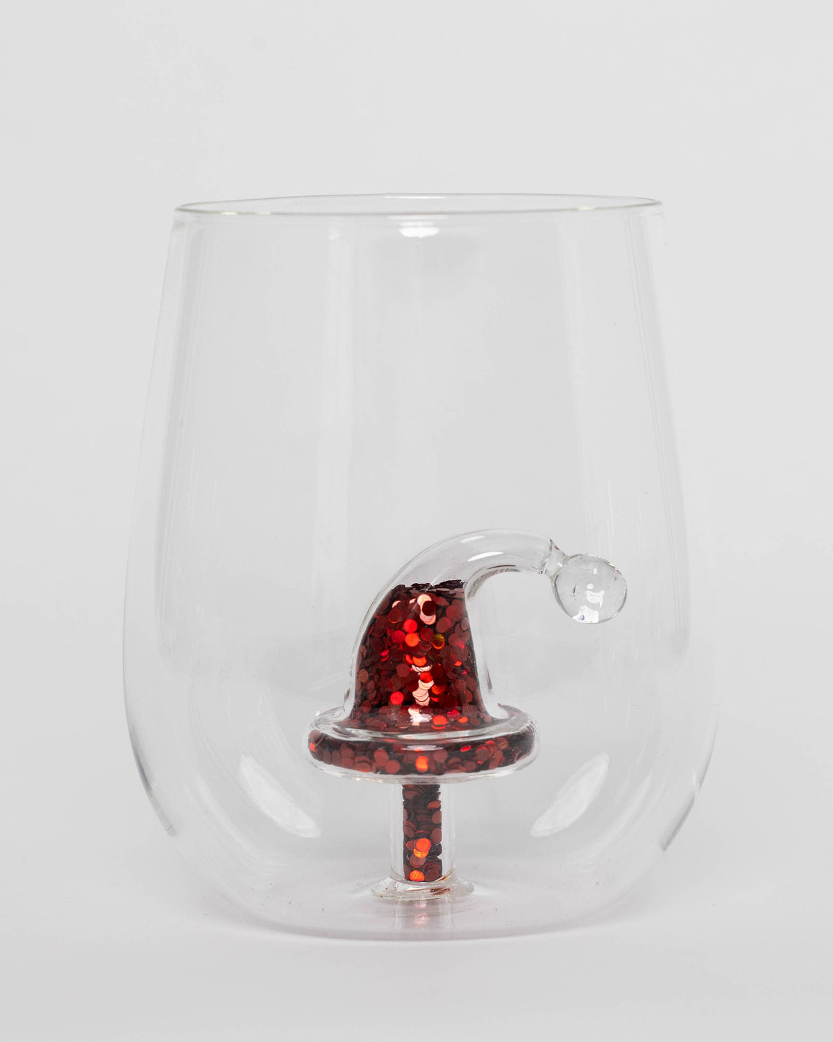 JF Glitter Christmas Santa Hat Stemless Wine Glass, Set of 4