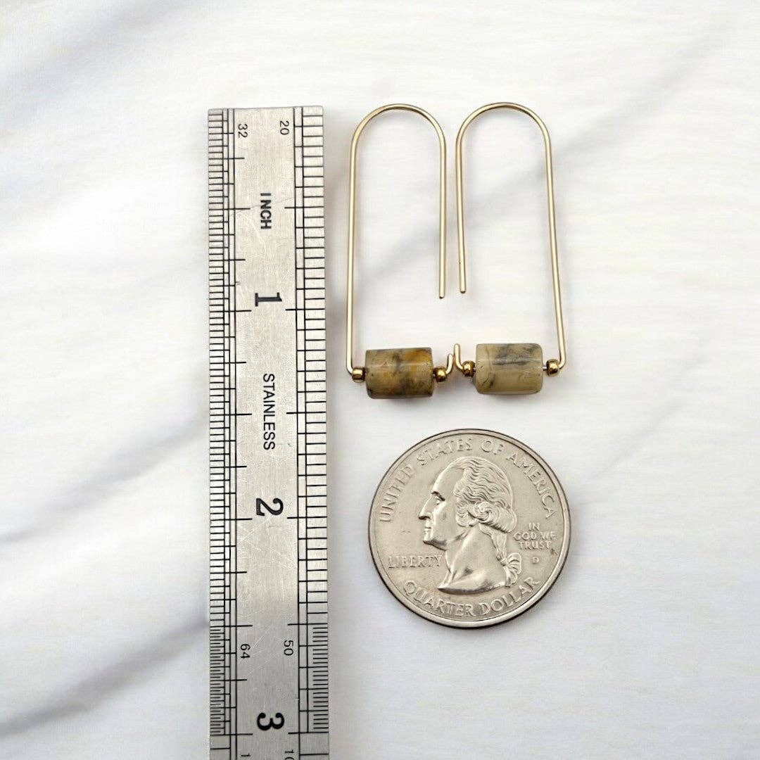 Handmade Gold Arc Threader Earrings with Crazy Lace Agate