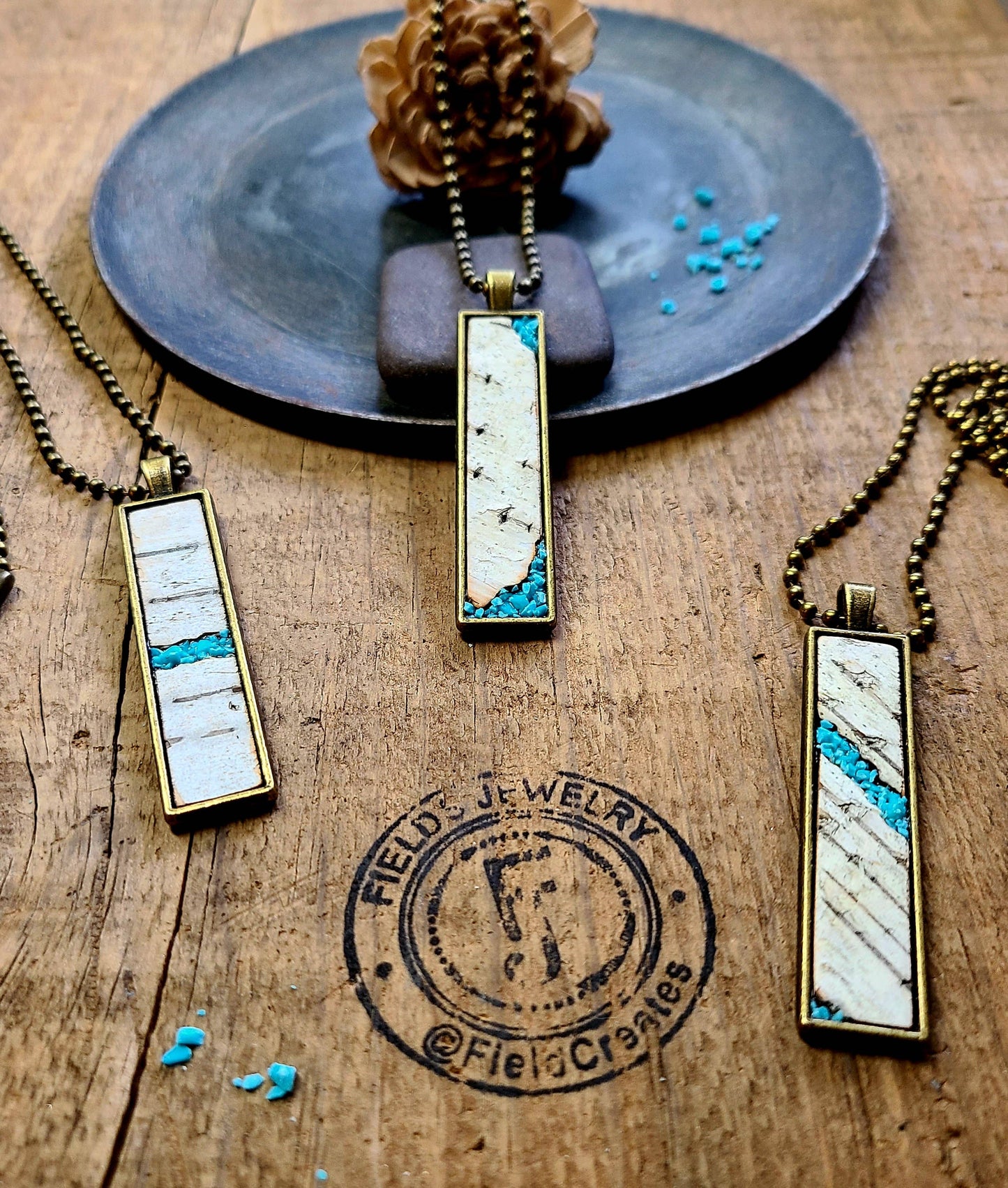 Narrow Turquoise Birch Bark Sleek Necklace WI BEST SELLER
