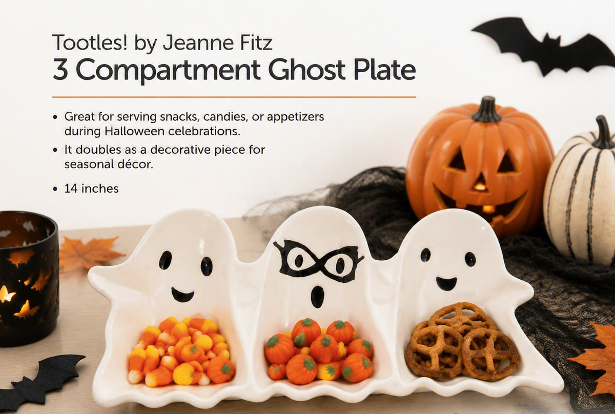 Tootles! by Jeanne Fitz 3 Compartment Ghost Plate, 14 Inches
