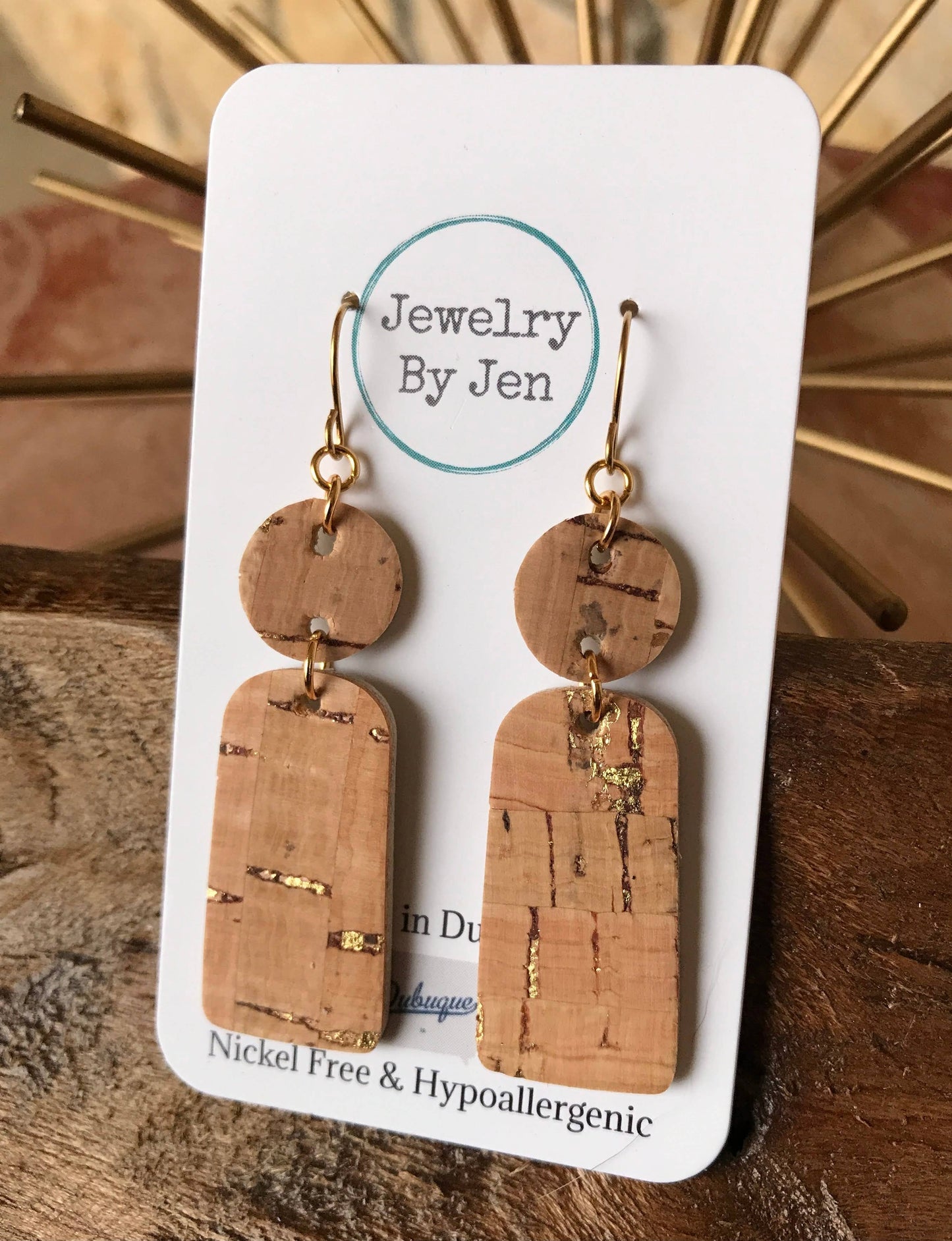 Small Bar Earrings: Cork w/Gold Accents Earrings