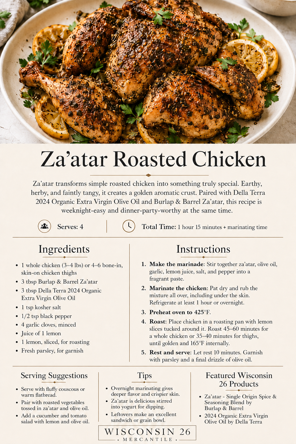Za'atar Roasted Chicken with Della Terra Organic Extra Virgin Olive Oil