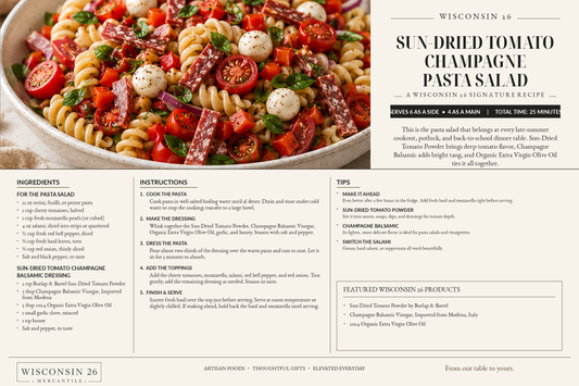 End-of-Summer Sun-Dried Tomato Pasta Salad with Champagne Balsamic Dressing
