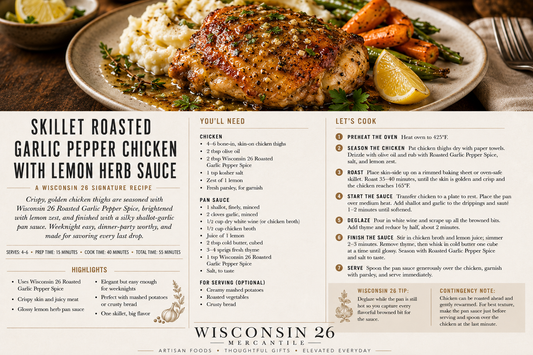 Skillet Roasted Garlic Pepper Chicken with Lemon Herb Sauce