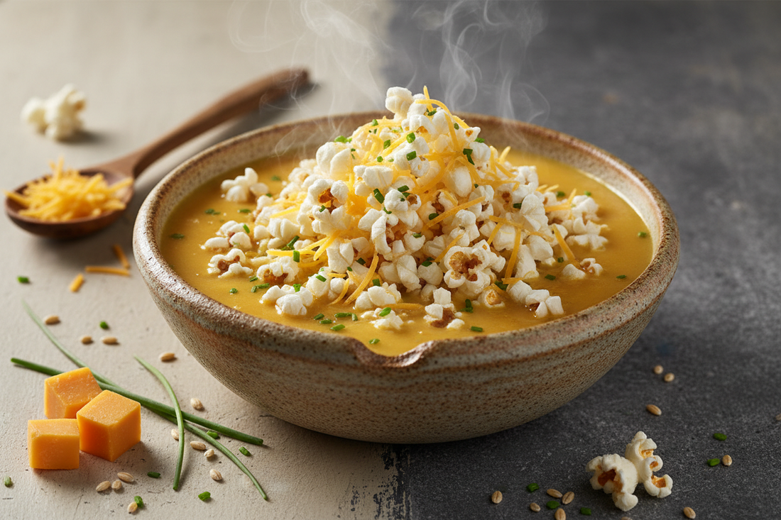 Wisconsin Beer Cheese Soup with Fresh-Popped Popcorn