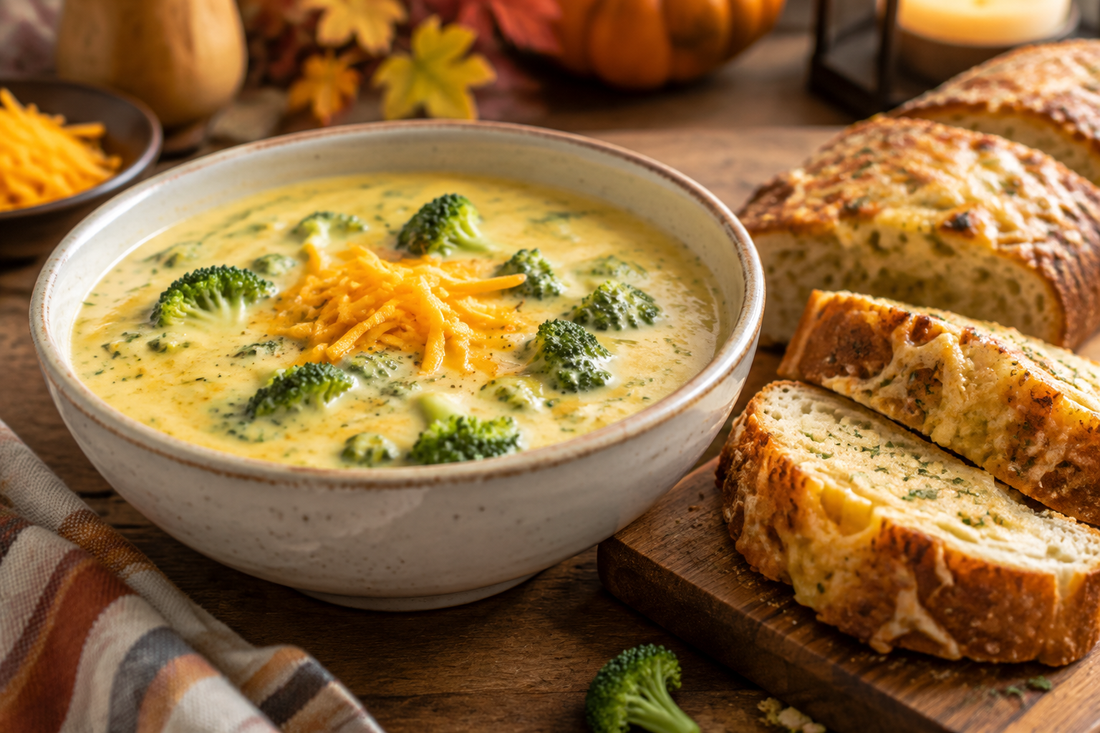 Carmie's Broccoli Cheddar Soup with Cheesy Garlic Soberdough