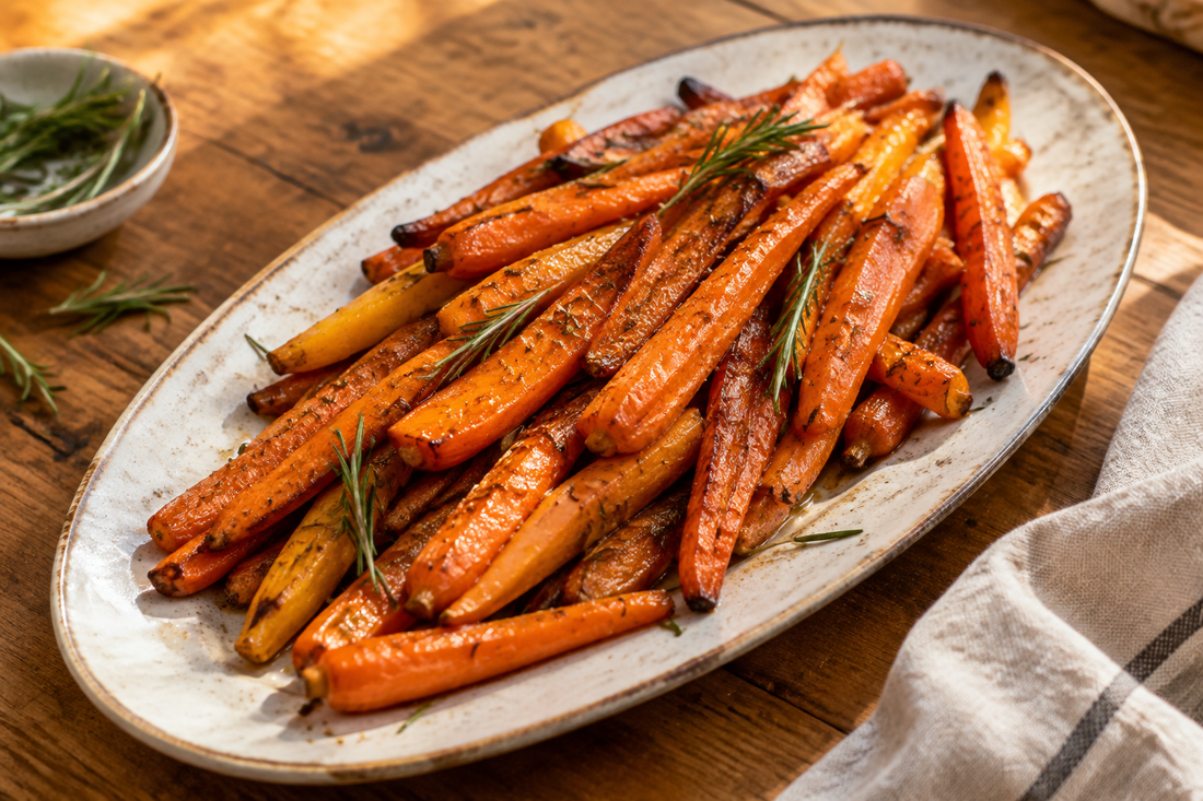 Maple-Rosemary Roasted Carrots with Bourbon Barrel Aged Maple Syrup