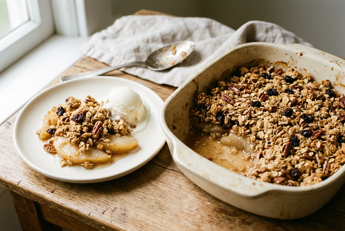 Warm Pear Crisp with Bourbon Pecan Granola