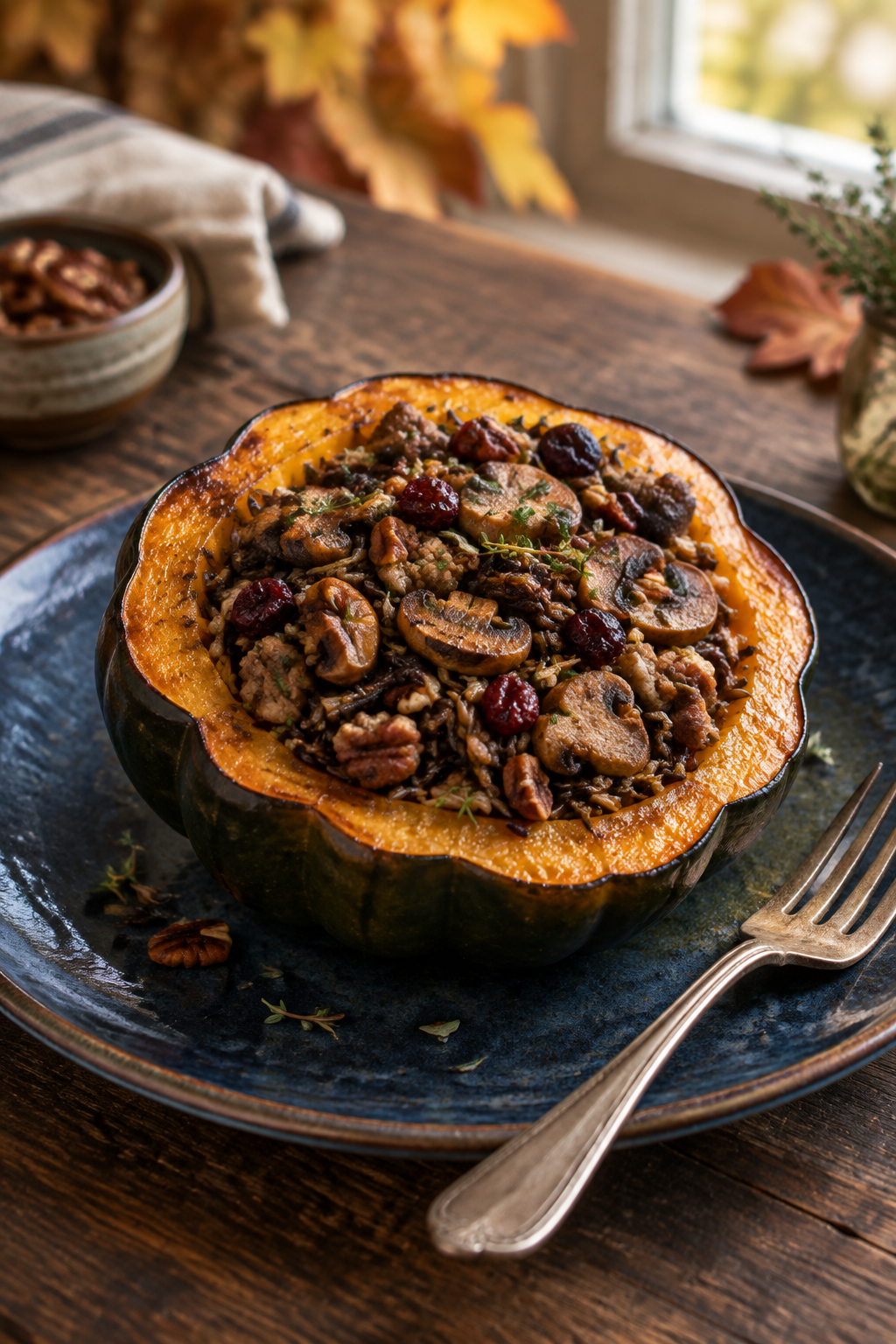 Sausage and Wild Rice–Stuffed Acorn Squash