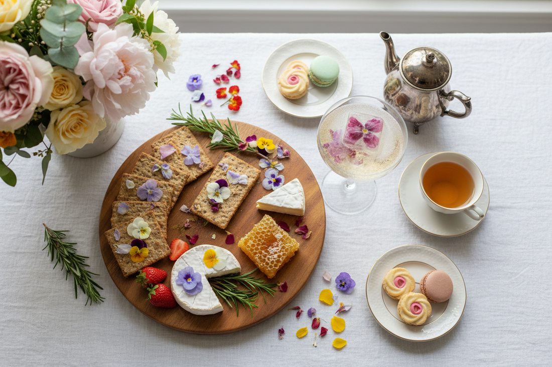 The Garden Party Fizz — An Afternoon Tea Cocktail with Floral Cocktail Cubes & Flouwer Crackers