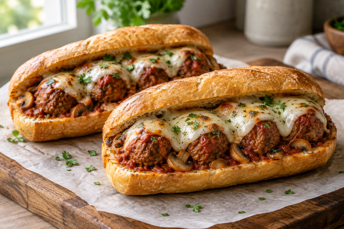 Toasted Mushroom-Sauce Meatball Subs