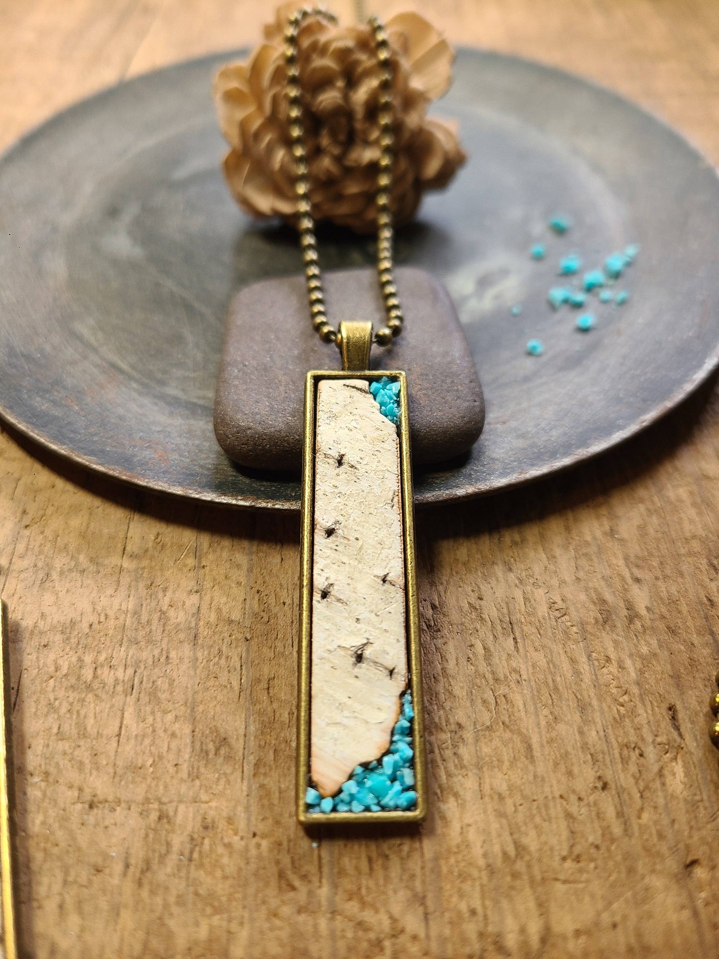 Narrow Turquoise Birch Bark Sleek Necklace WI BEST SELLER