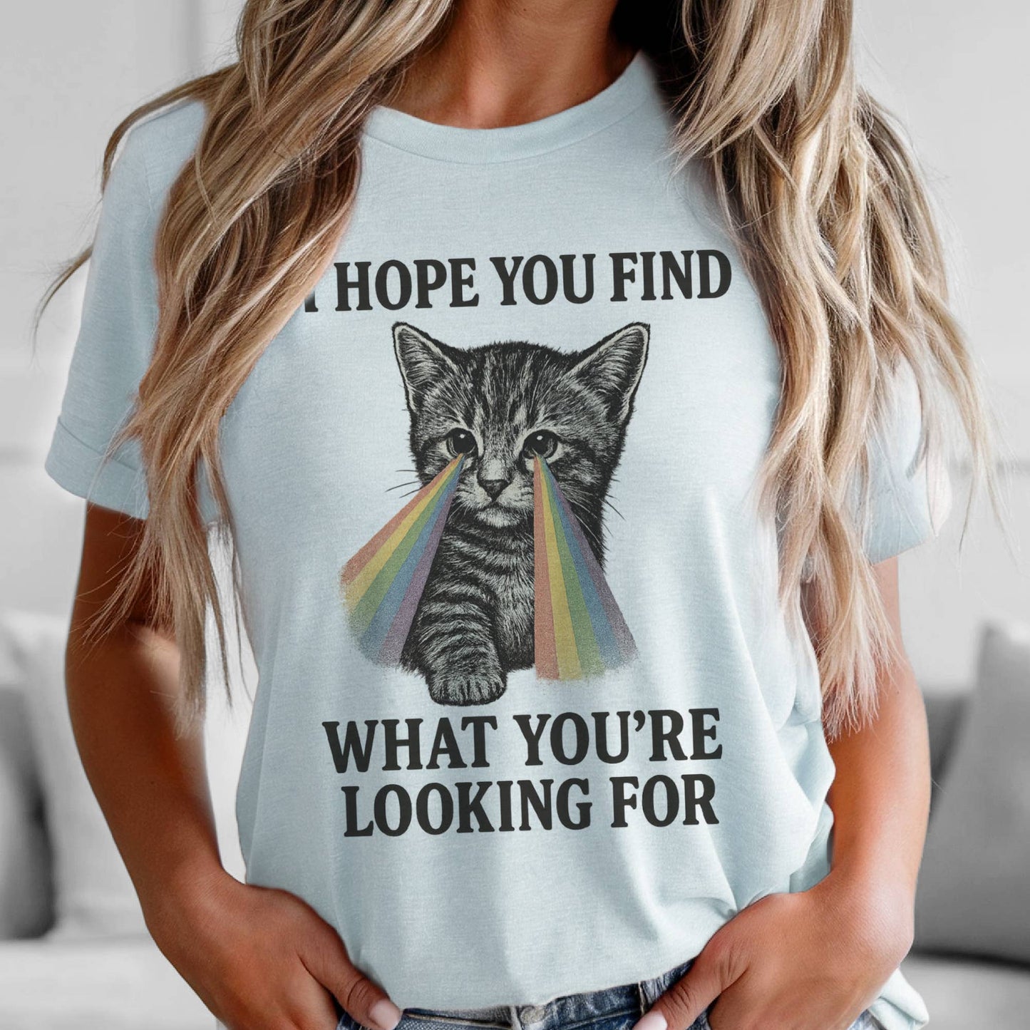 Sarcastic Cat Rainbow I Hope You Fine Funny Graphic Tee