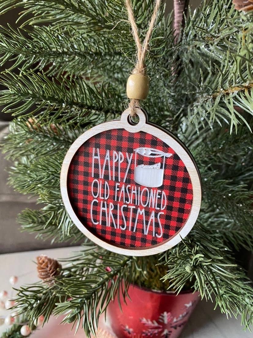 Happy Old Fashioned Christmas  - 3 inch round handmade ornament