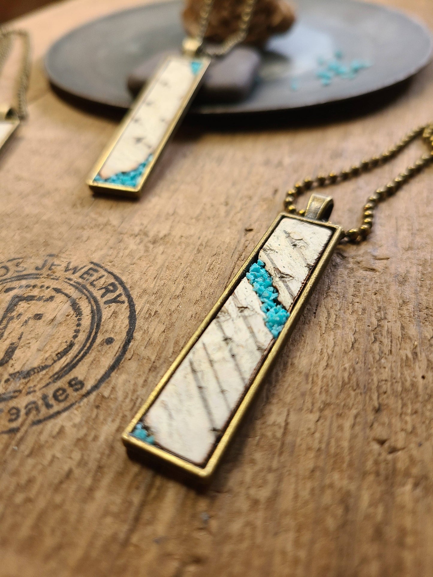 Narrow Turquoise Birch Bark Sleek Necklace WI BEST SELLER