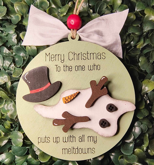 Merry Christmas Meltdown Snowman Ornament