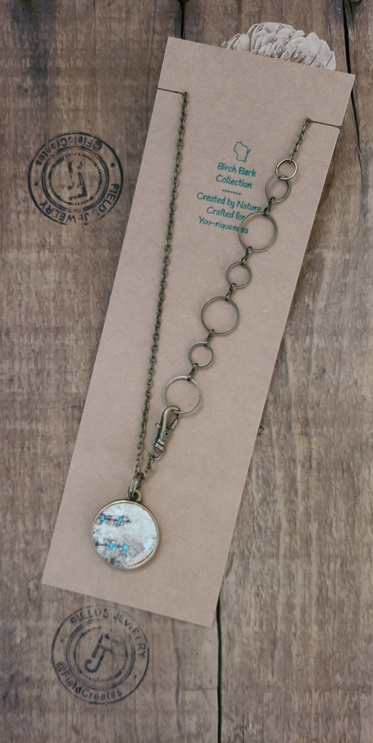 Double Natural Wood Birch Bark Turquoise Necklace WI USA
