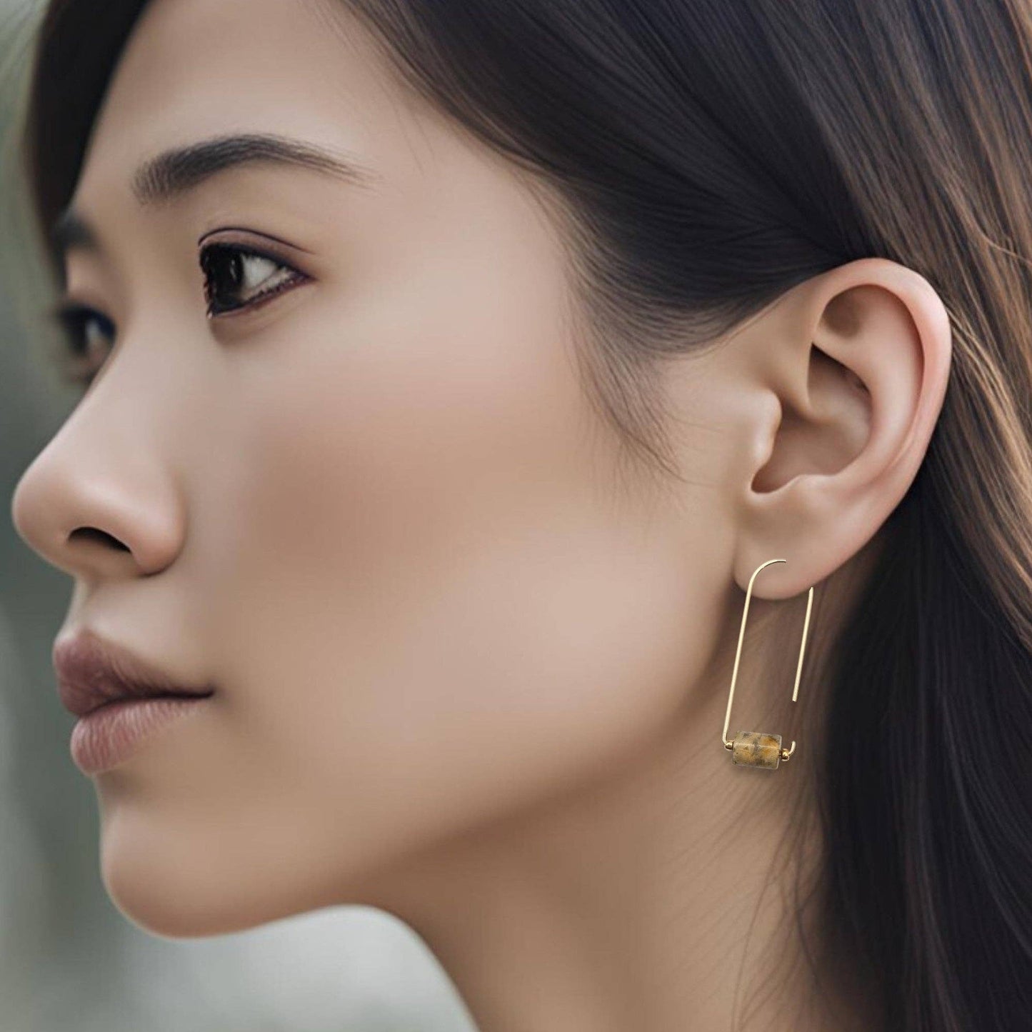 Handmade Gold Arc Threader Earrings with Crazy Lace Agate