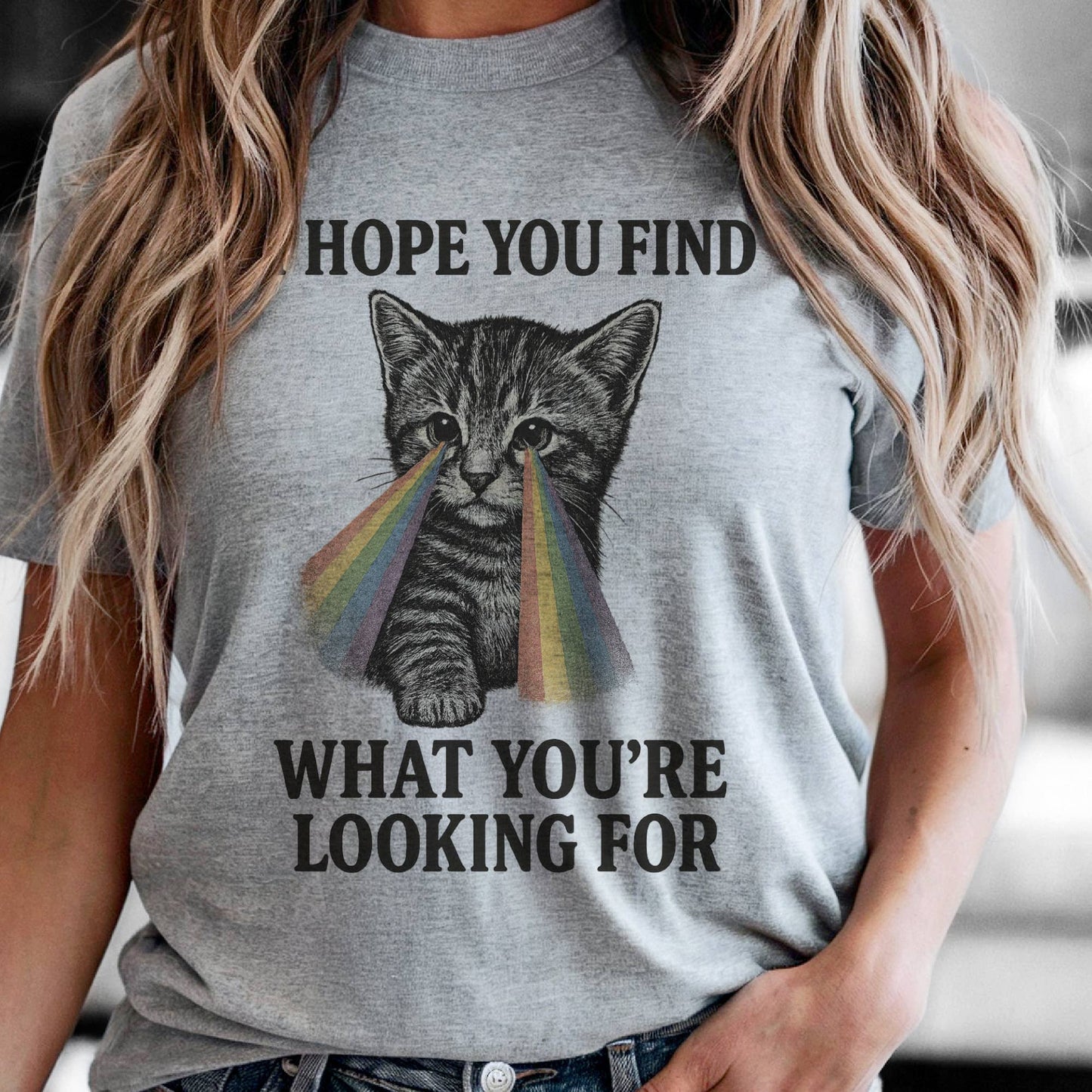 Sarcastic Cat Rainbow I Hope You Fine Funny Graphic Tee