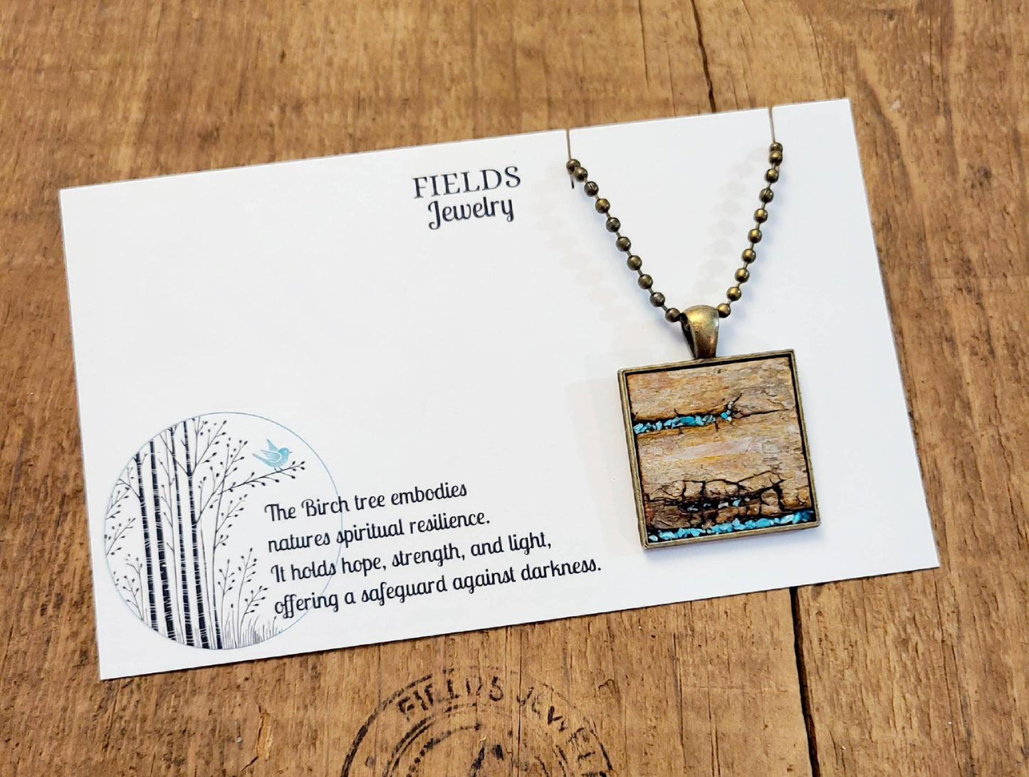 Turquoise Birch Bark Square Necklace Set Botanical Nature