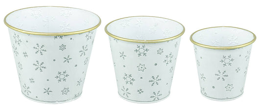Snowflake Christmas White Planter Pail, Set of 3