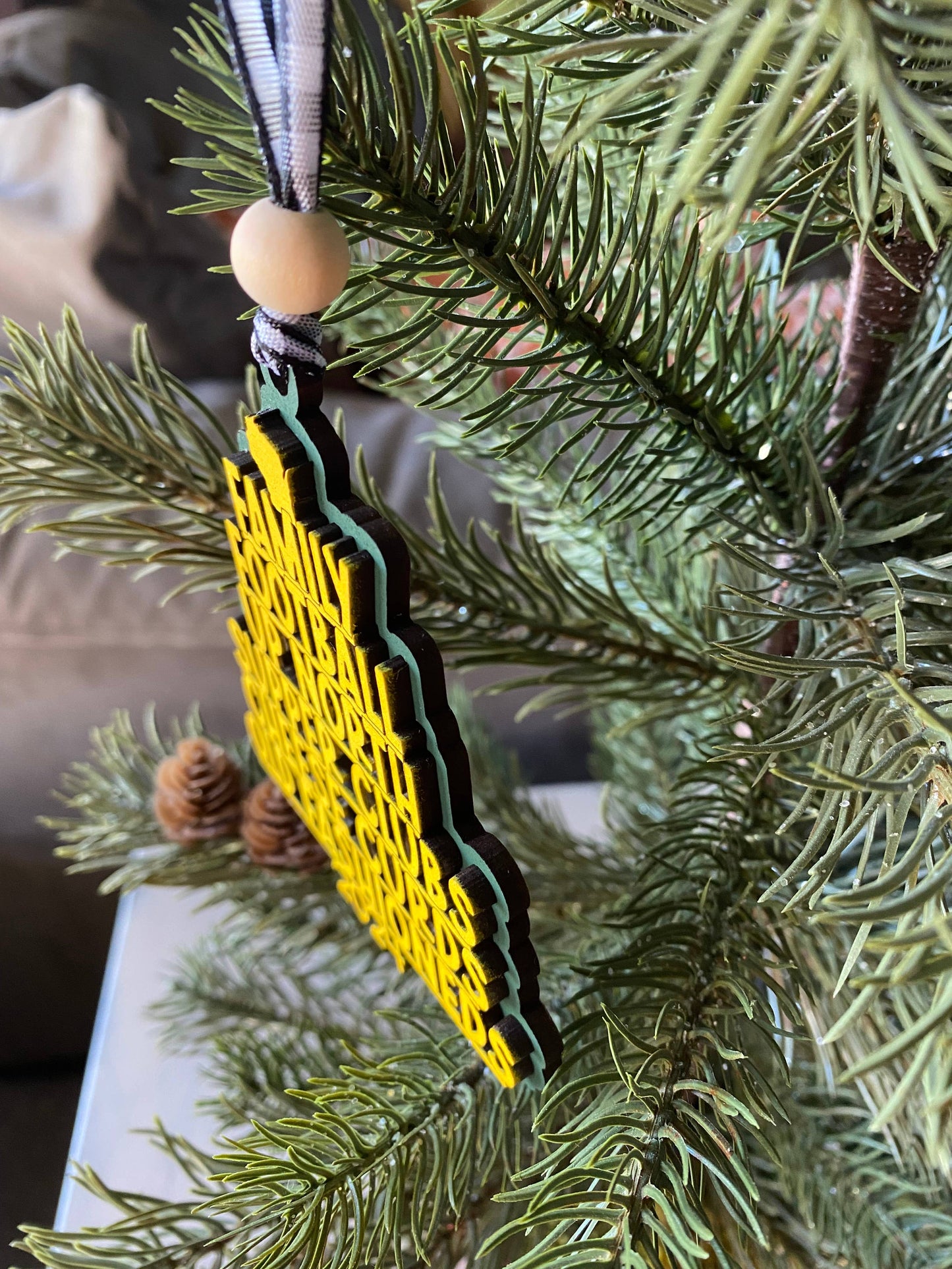 Wisconsin tree-shaped favorite things ornament - green