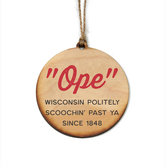 Ope Wisconsin Wood Christmas Ornament