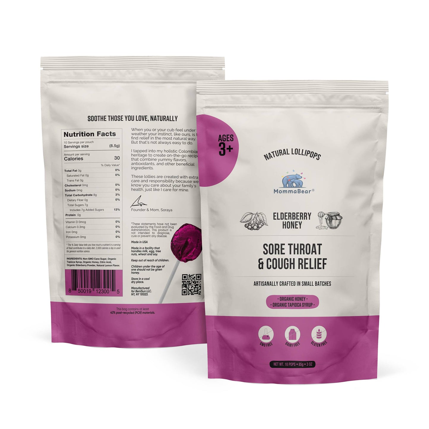 Organic Elderberry Honey Cough Lollipops/Lozenge (10ct)