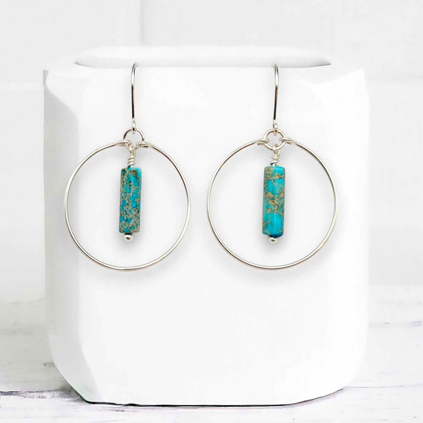 Sterling Silver Western Hoop Earrings with Turquoise