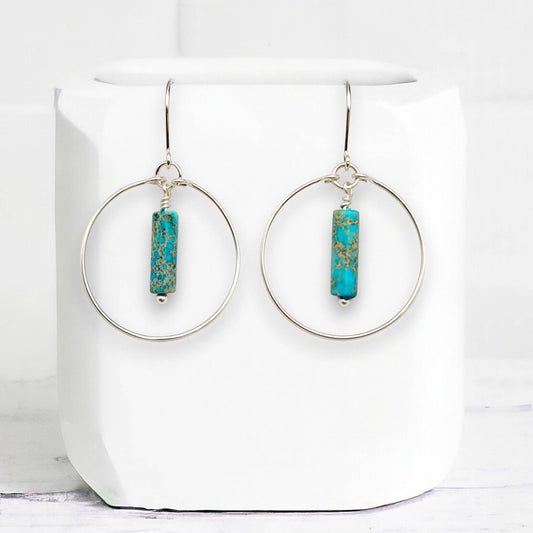 Sterling Silver Western Hoop Earrings with Turquoise