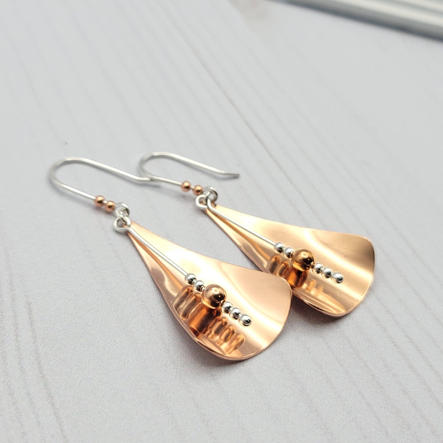 Modern Shiny Copper and Silver Earrings