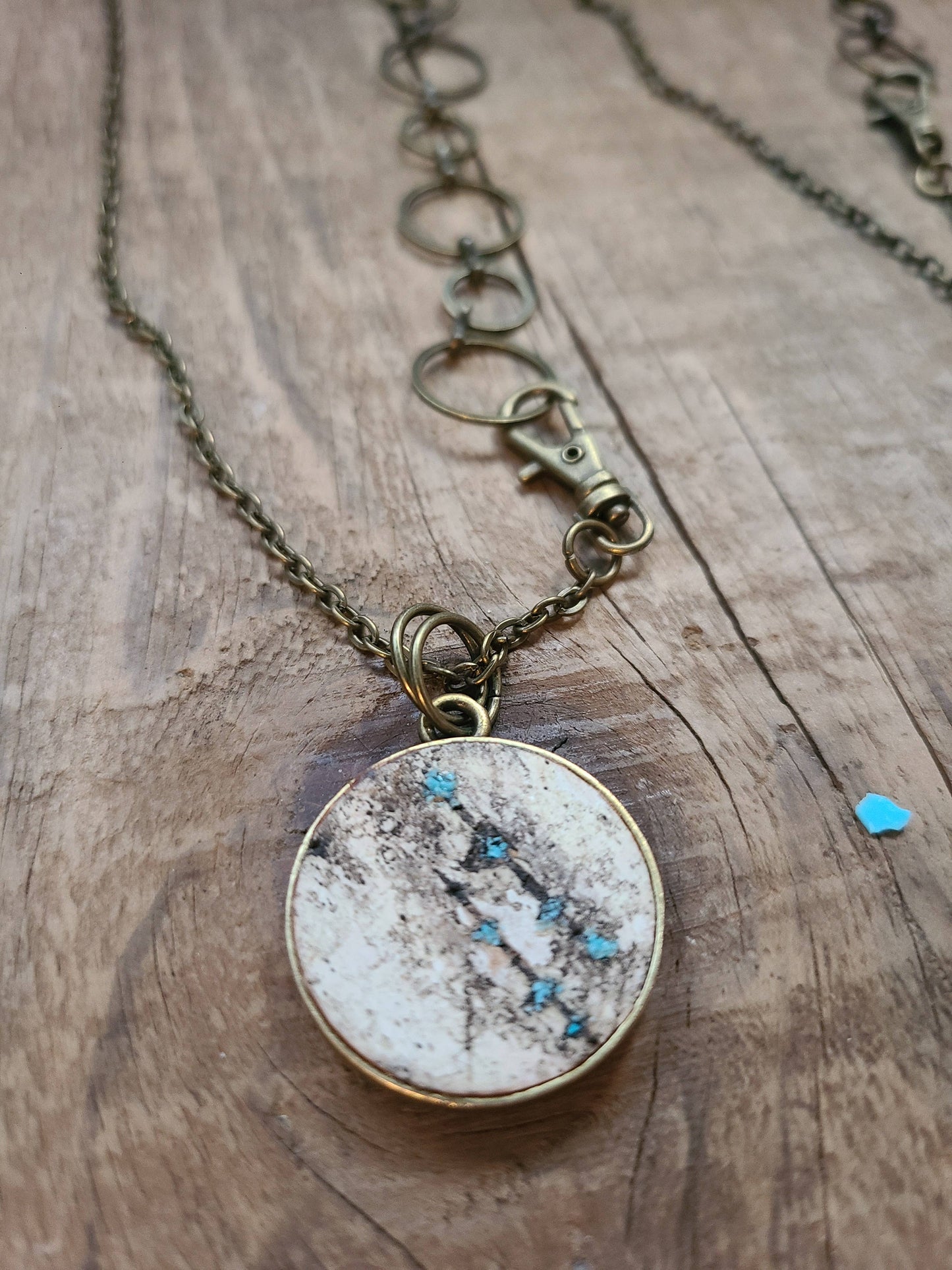 Double Natural Wood Birch Bark Turquoise Necklace WI USA