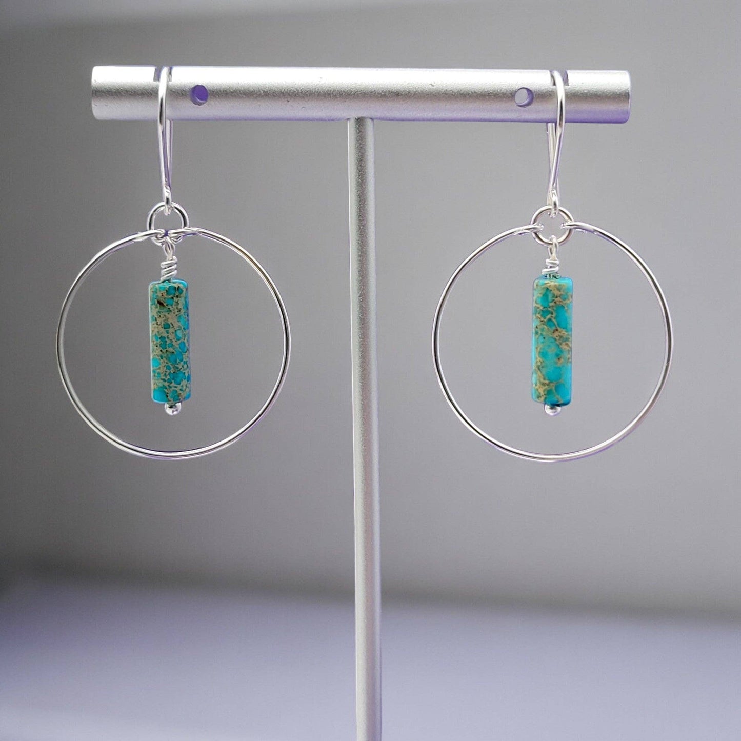 Sterling Silver Western Hoop Earrings with Turquoise