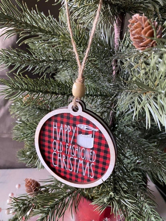 Happy Old Fashioned Christmas  - 3 inch round handmade ornament