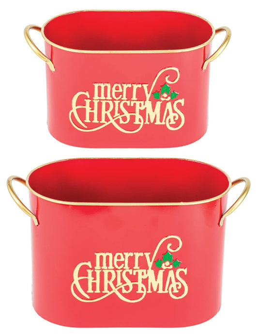 Red Christmas Planter Bucket