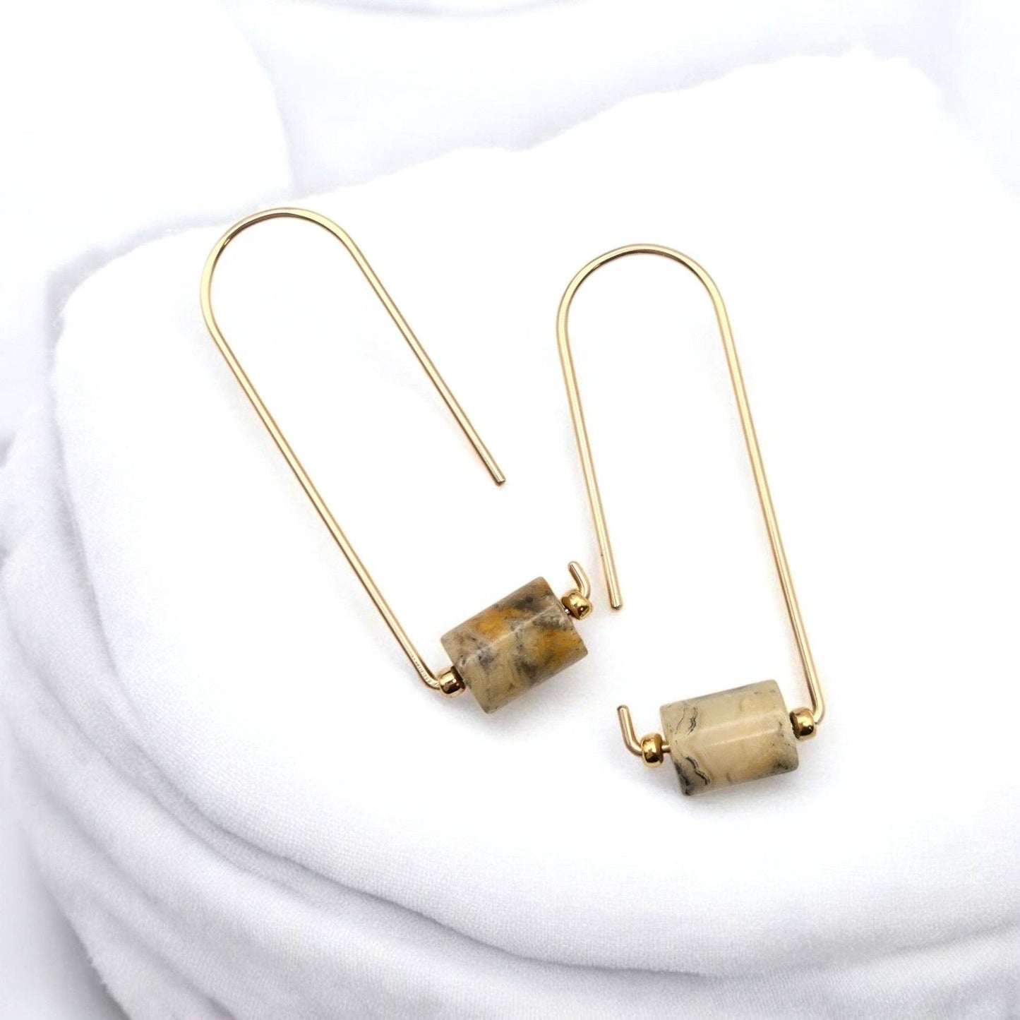 Handmade Gold Arc Threader Earrings with Crazy Lace Agate