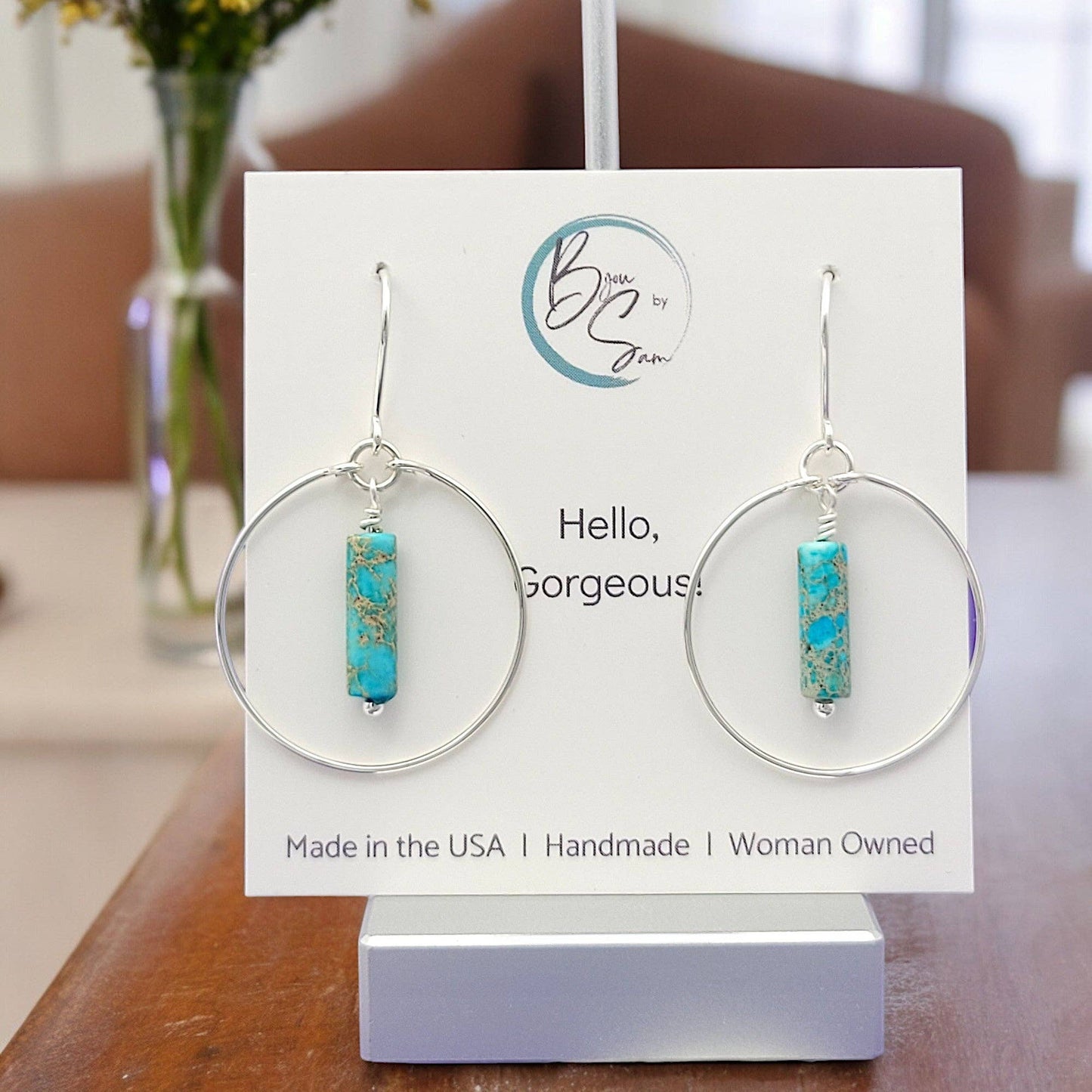 Sterling Silver Western Hoop Earrings with Turquoise