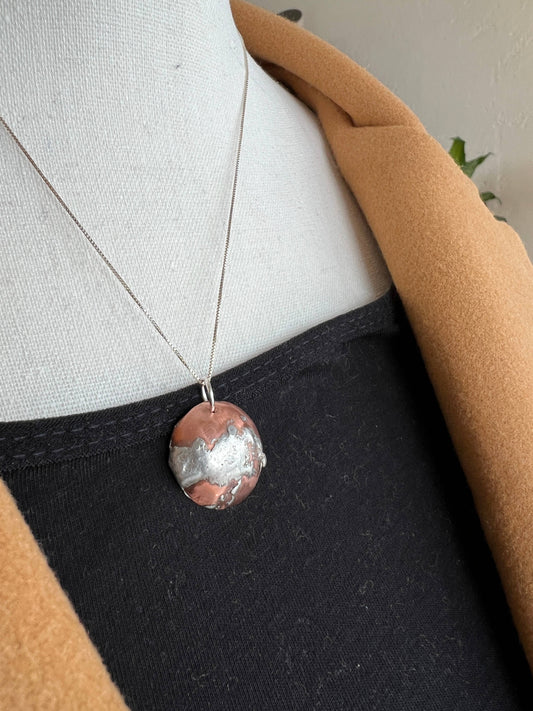 Inverted Copper Bowl Pendant with Splash on Sterling