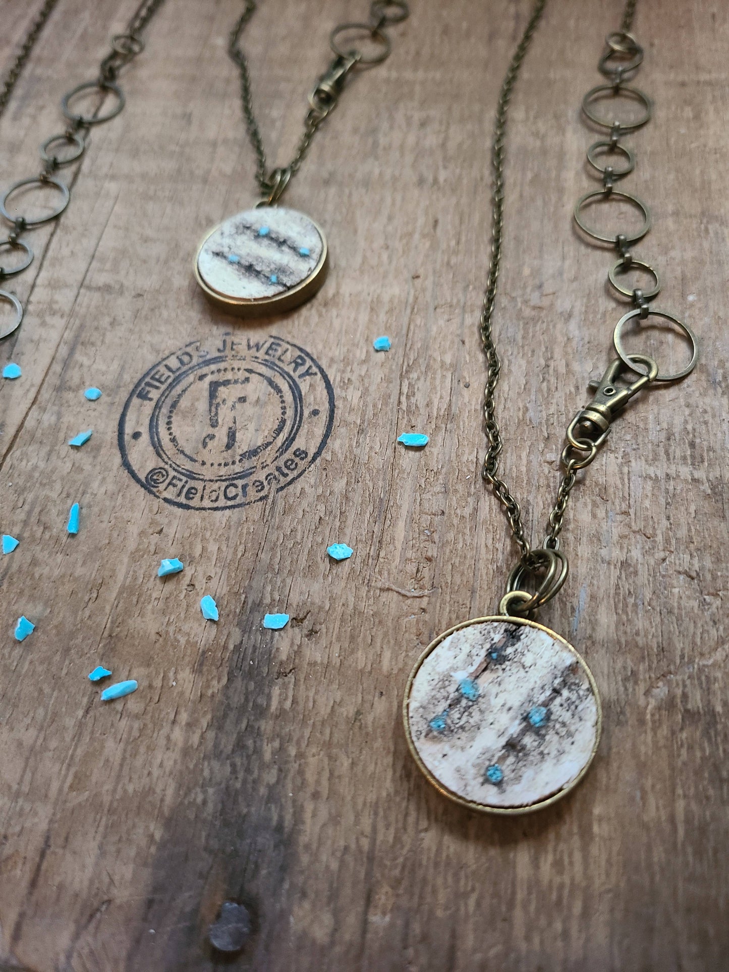 Double Natural Wood Birch Bark Turquoise Necklace WI USA