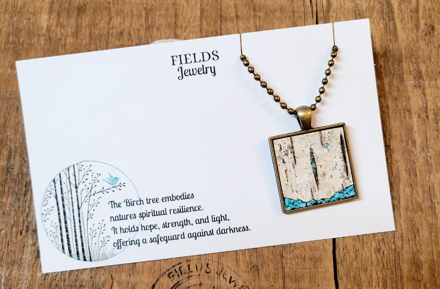Turquoise Birch Bark Square Necklace Set Botanical Nature