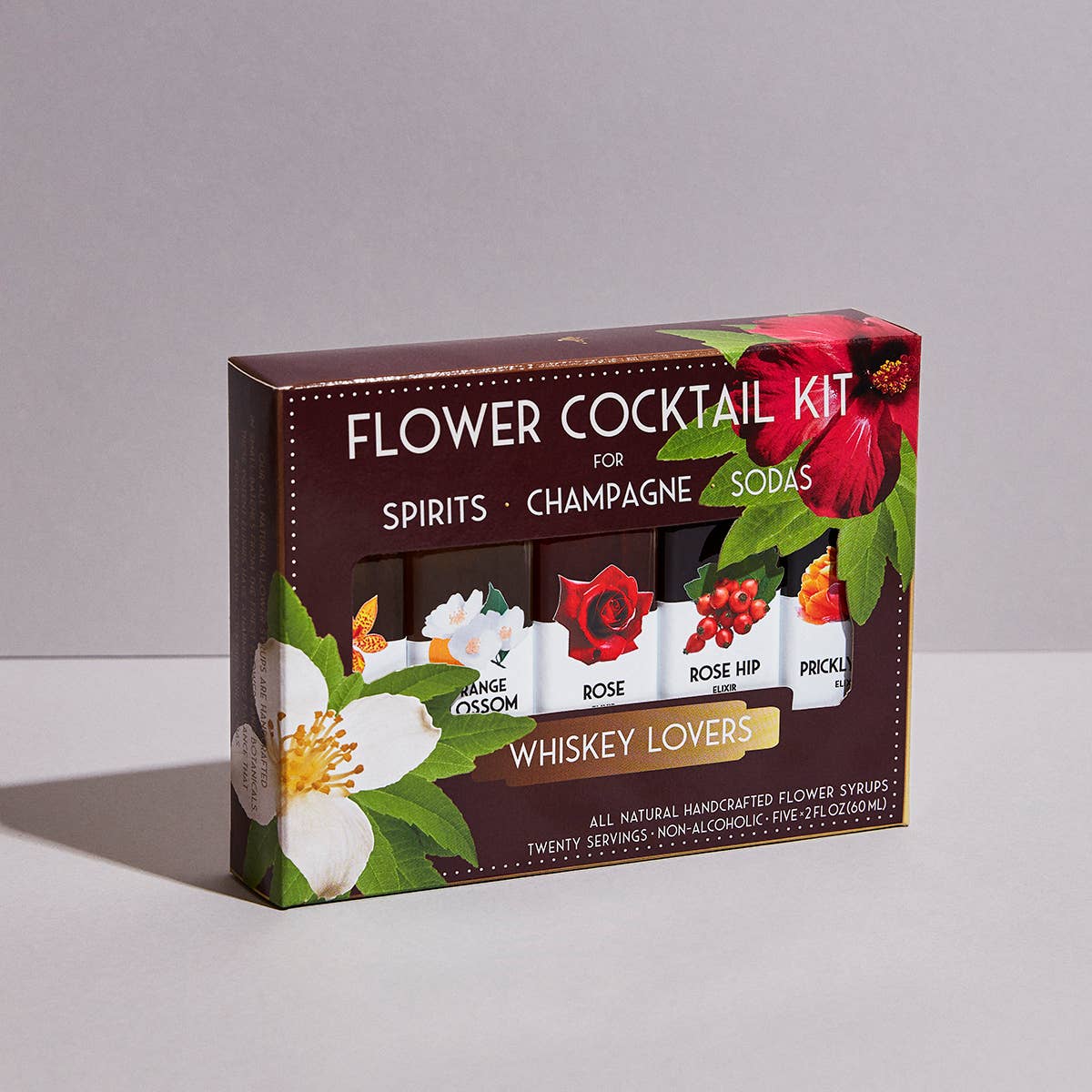 Whiskey Lovers Cocktail Kit. 5-Pack Flower Syrups.