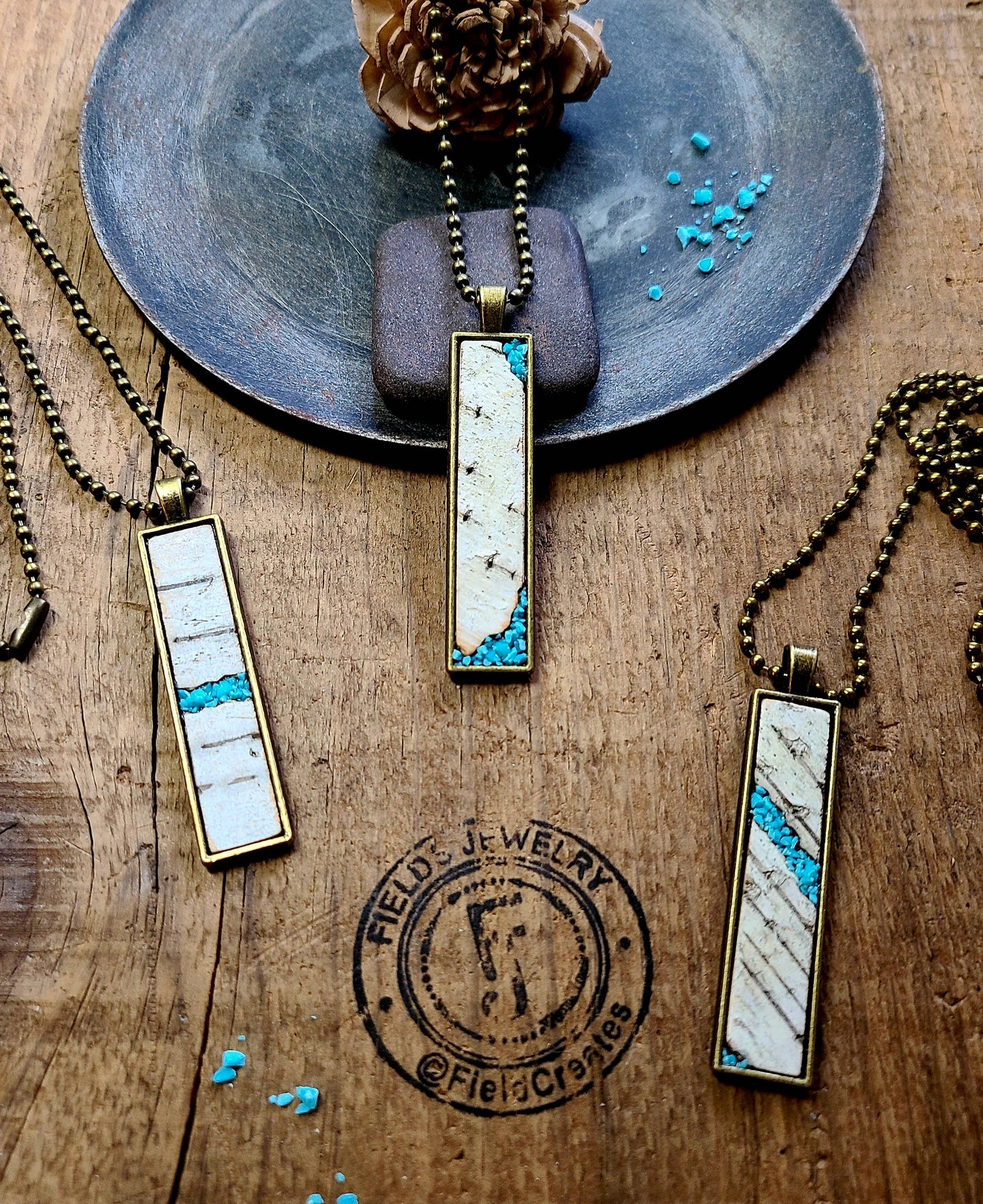 Narrow Turquoise Birch Bark Sleek Necklace WI BEST SELLER