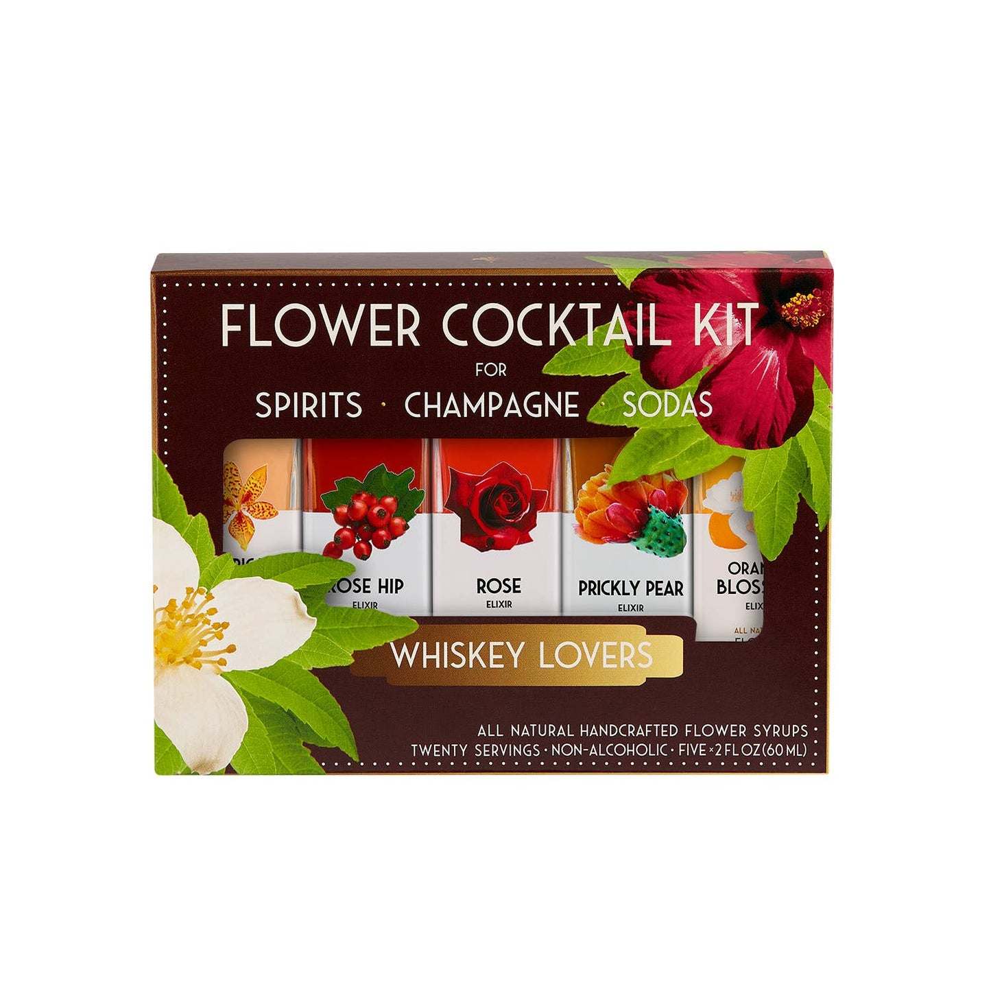 Whiskey Lovers Cocktail Kit. 5-Pack Flower Syrups.