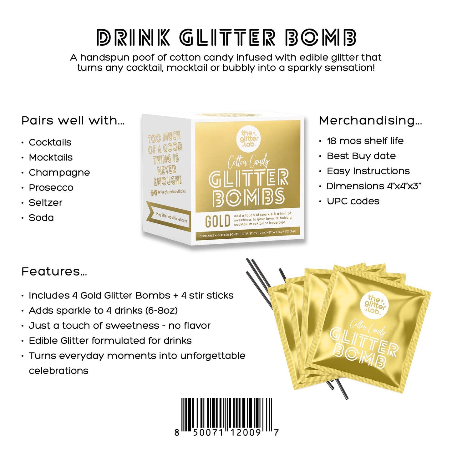 Gold Drink Glitter Bombs for Cocktails, Mocktails & Bubbly