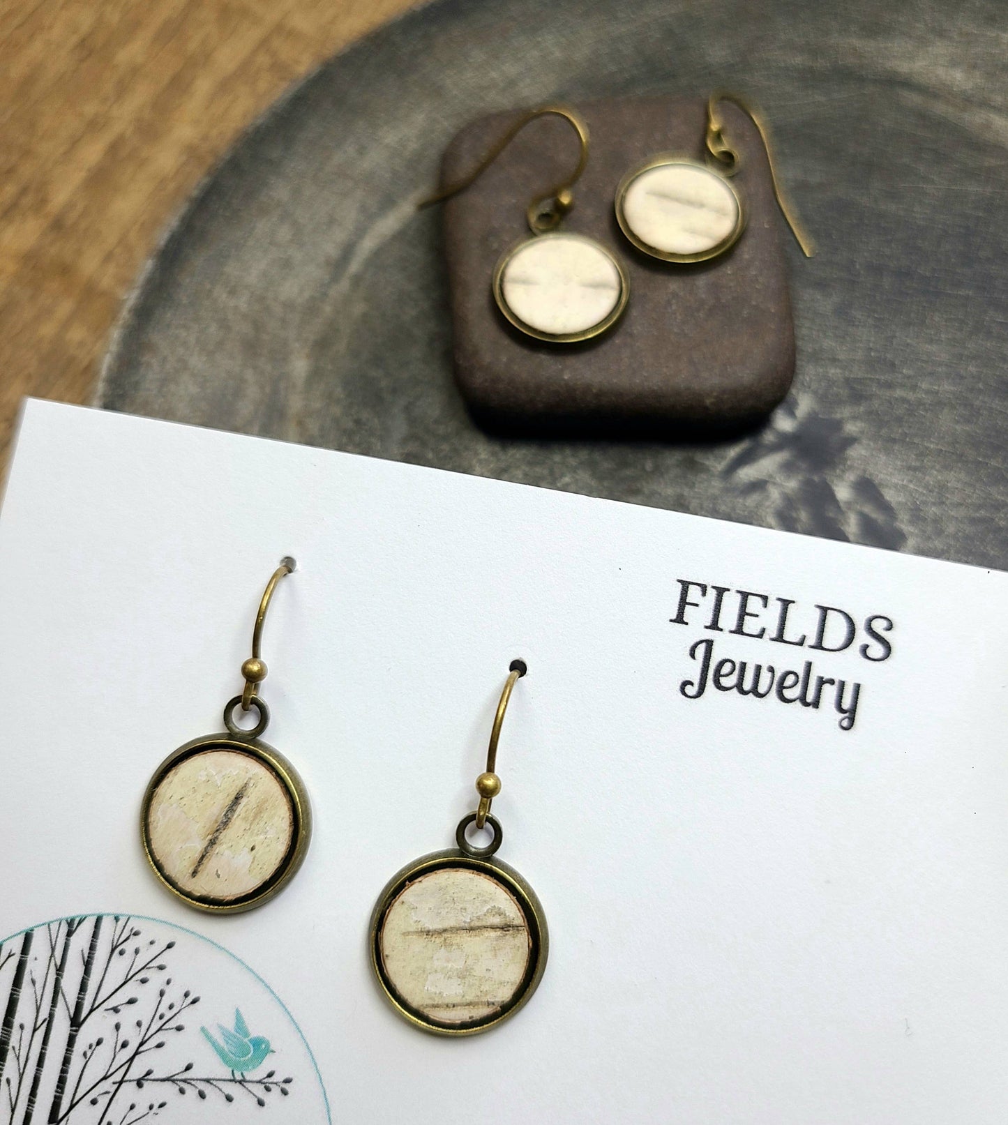 Mossy Birch Bark Square Necklace Earrings Botanical Nature