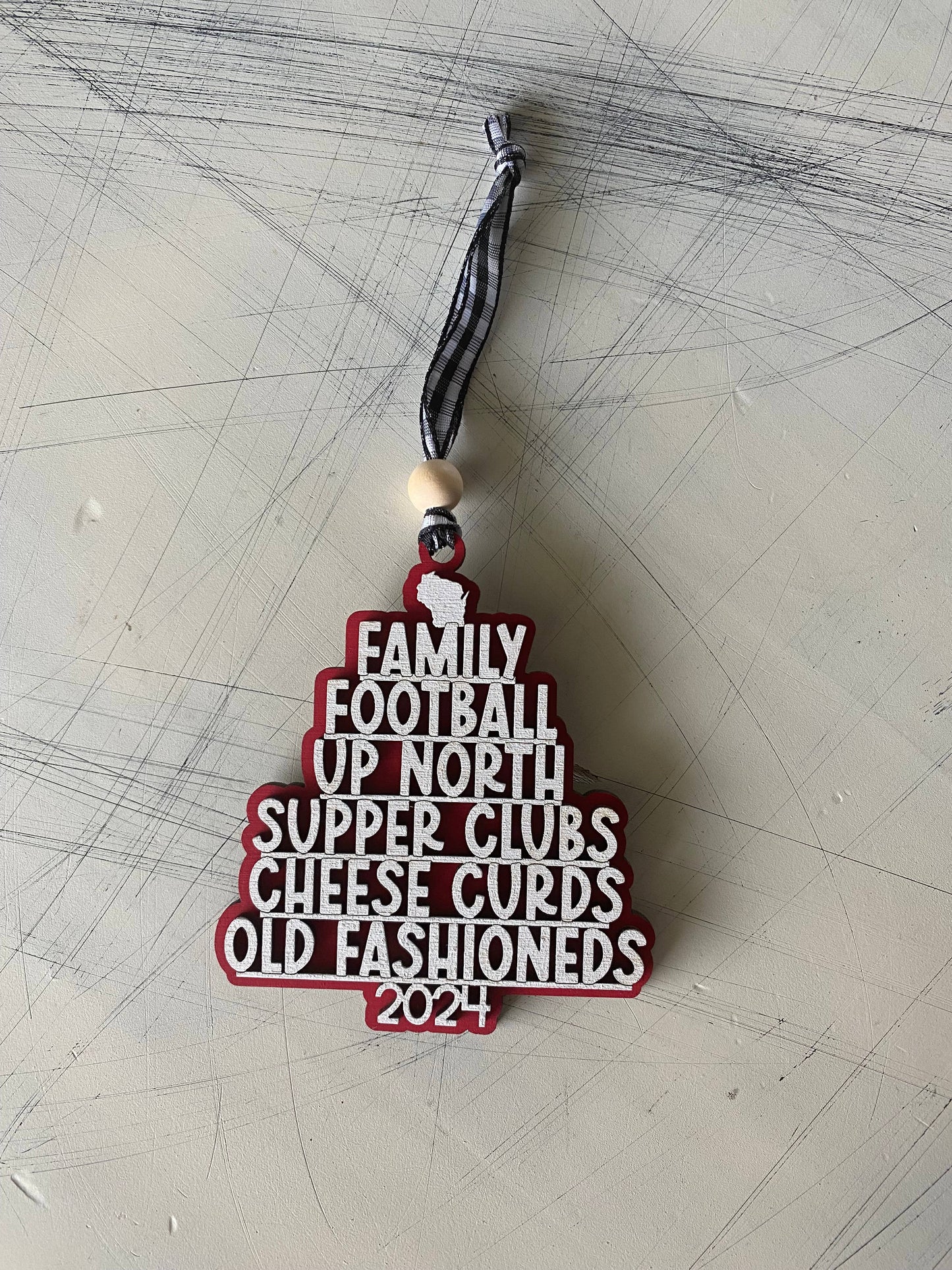 Wisconsin tree-shaped favorite things ornament - red