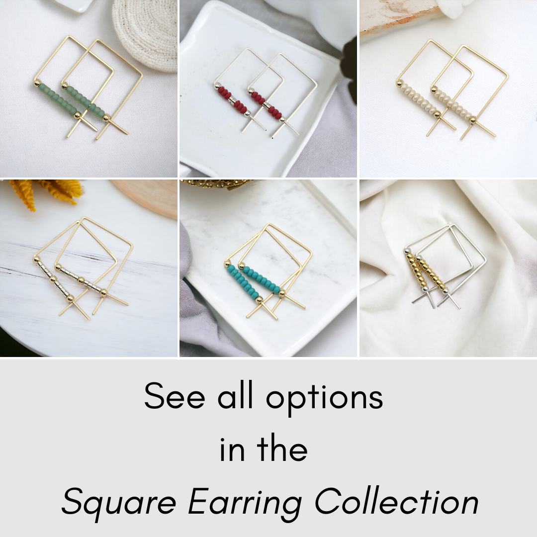 Silver Square Threader Hoops with Spring Colored Beads