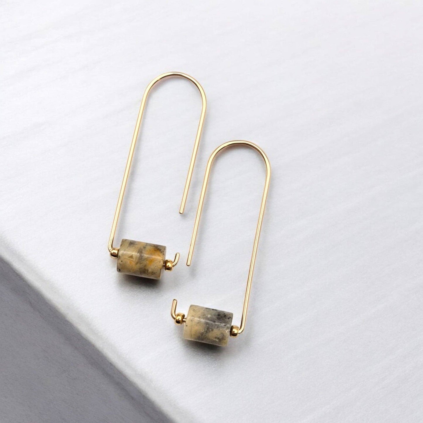 Handmade Gold Arc Threader Earrings with Crazy Lace Agate